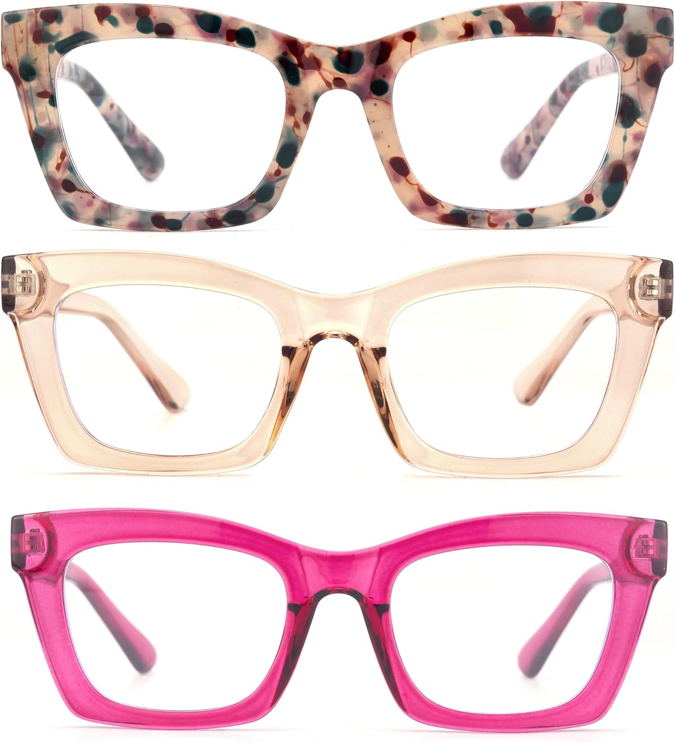 Bullabulling – Paquete de 3 lentes de lectura, diseño cuadrado con bisagras de resorte, estilo Oprah, con bloqueo de luz azul, para mujeres y hombres