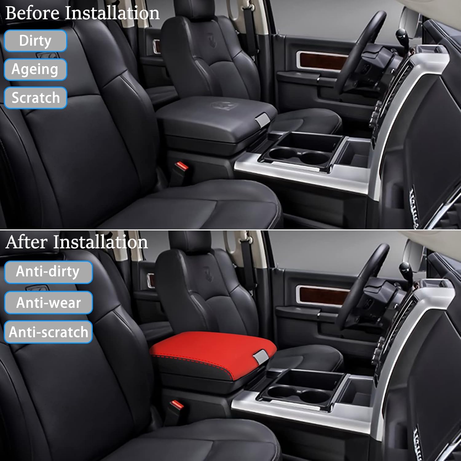YOFAMO Funda para consola central RAM 2009-2018, antiarañazos, de cuero, impermeable, protector de reposabrazos para Dodge RAM 1500 2500 3500 4500