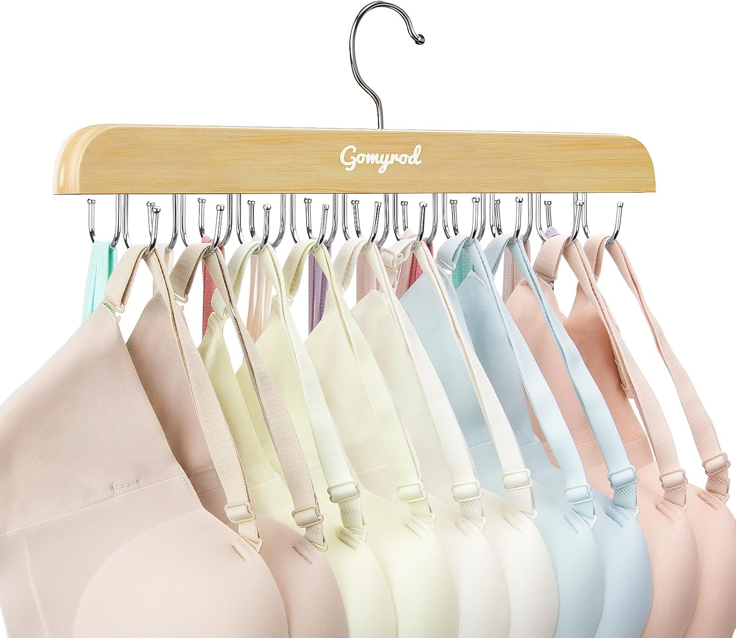 Colgador de brasier para armario, colgador de camiseta sin mangas con capacidad de 20 ganchos plegables de madera para ahorrar espacio,