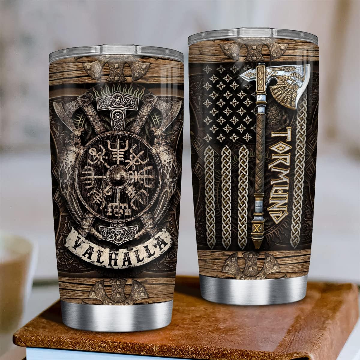 wowcugi Regalos vikingos personalizados, vaso vikingo de 20 onzas, 30 onzas, bandera de los vikingos nórdicos americanos, taza de viaje, taza de
