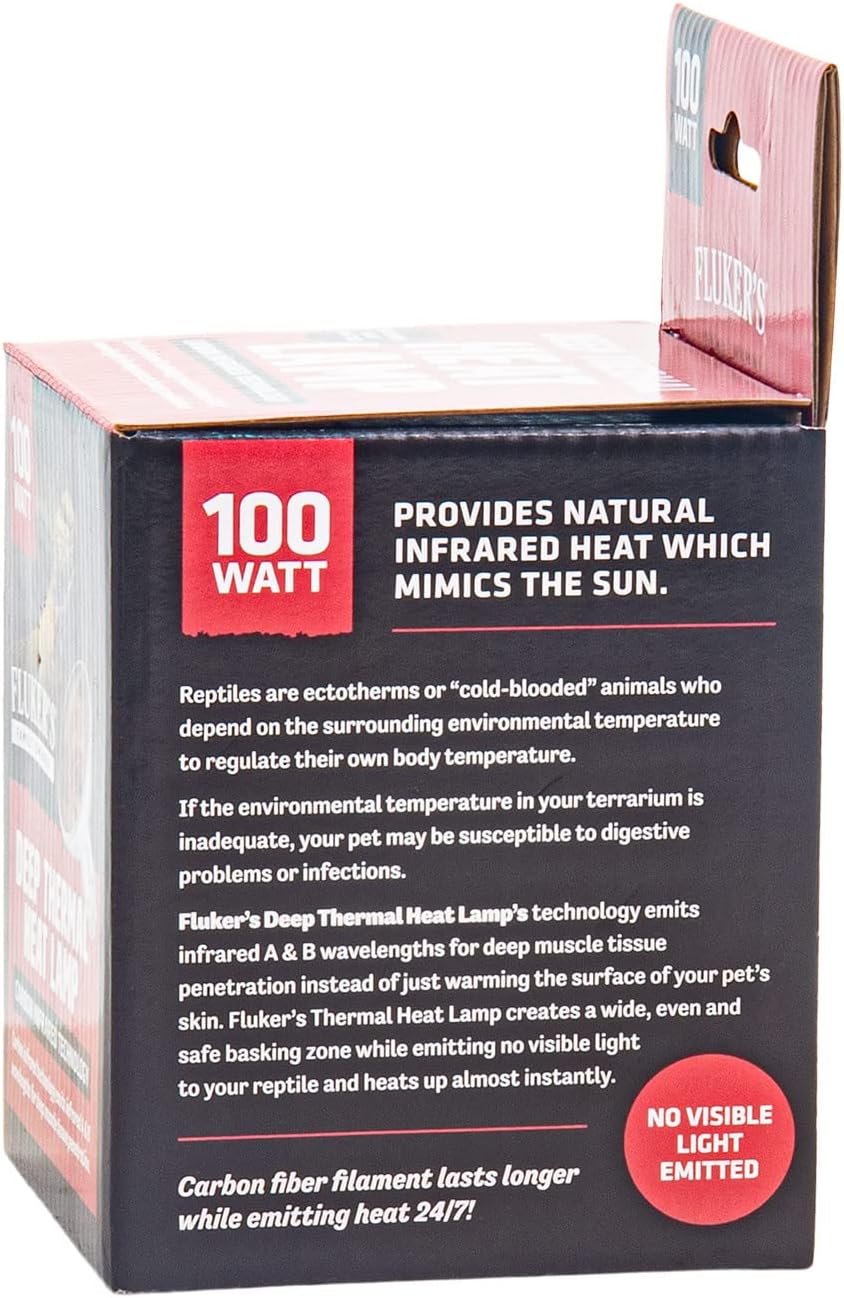 Fluker’s Lámpara de calor térmico profundo para reptiles con tecnología infrarroja de carbono – 100 vatios