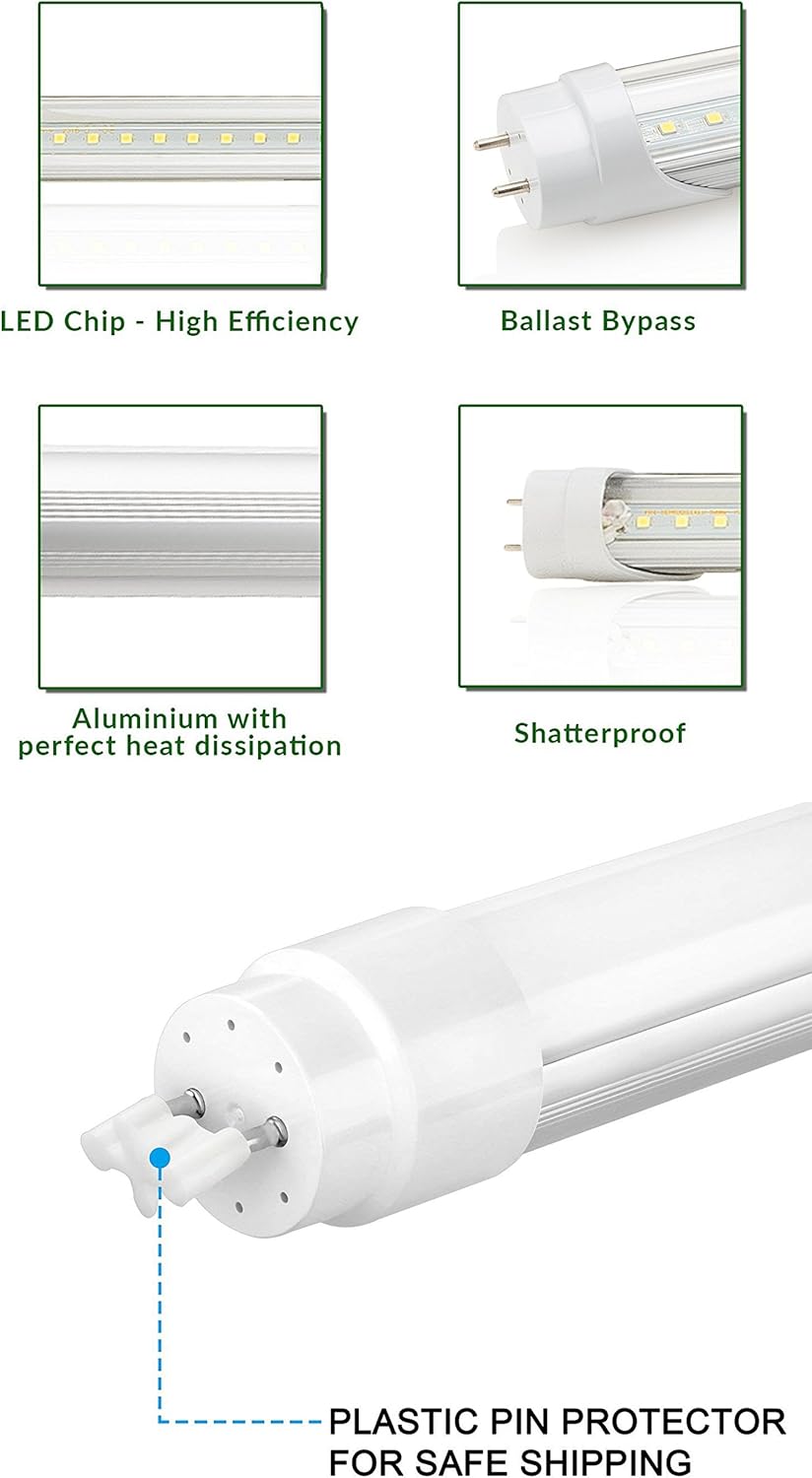 Bombillas LED Alpha T8 T10 T12 lente transparente o esmerilada de 4 pies 18 W 6000K-6500 K blanco frío brillante de doble extremo de repuesto de 40