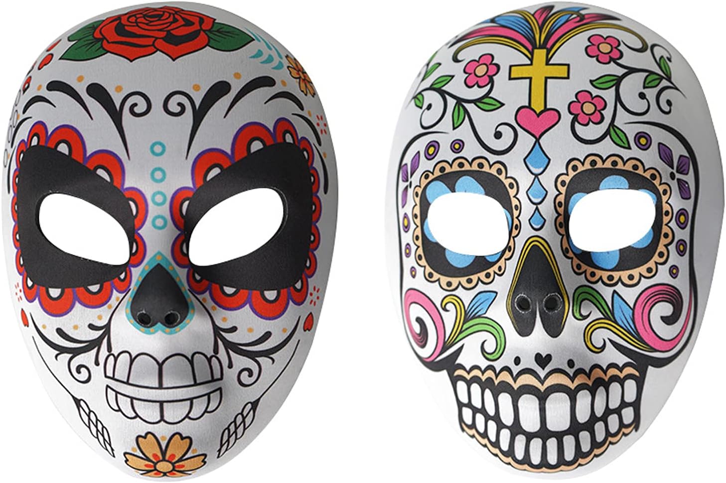 2 máscaras de calavera de azúcar del Día de los Muertos, máscara de cara completa para mujer, esqueleto zombi, hueso, flor, hoja, máscara para