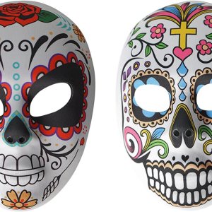 2 máscaras de calavera de azúcar del Día de los Muertos, máscara de cara completa para mujer, esqueleto zombi, hueso, flor, hoja, máscara para 2 máscaras de calavera de azúcar del Día de los Muertos, máscara de cara completa para mujer, esqueleto zombi, hueso, flor, hoja, máscara para