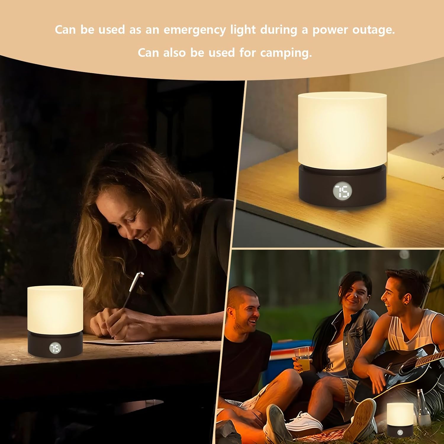 Lámpara de mesa pequeña, luz nocturna portátil regulable con temporizador para niños, luz LED cálida de 3000 K, lámparas de noche pequeñas para