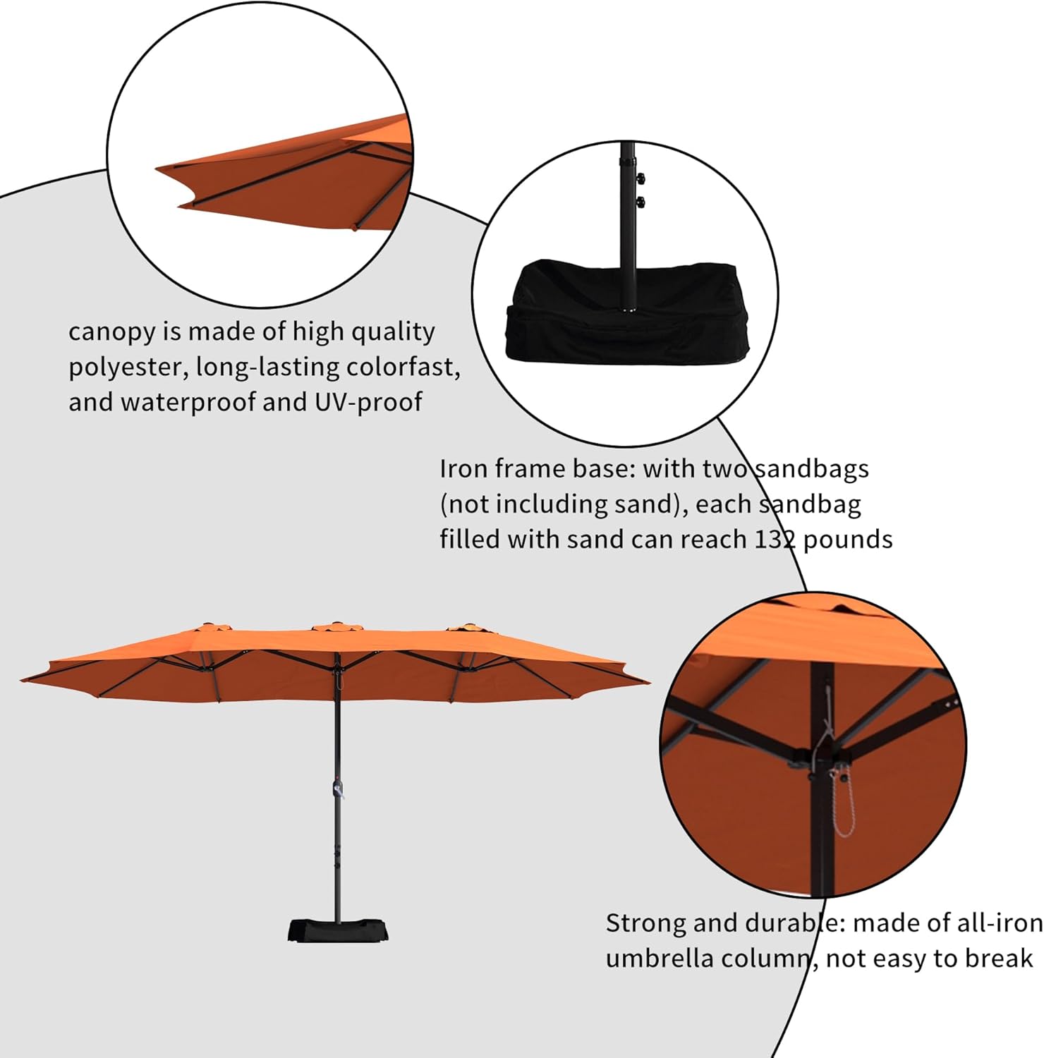 15ft Patio Umbrella with Base Included Outdoor Double-sided Umbrella Extra Large Patio Umbrella