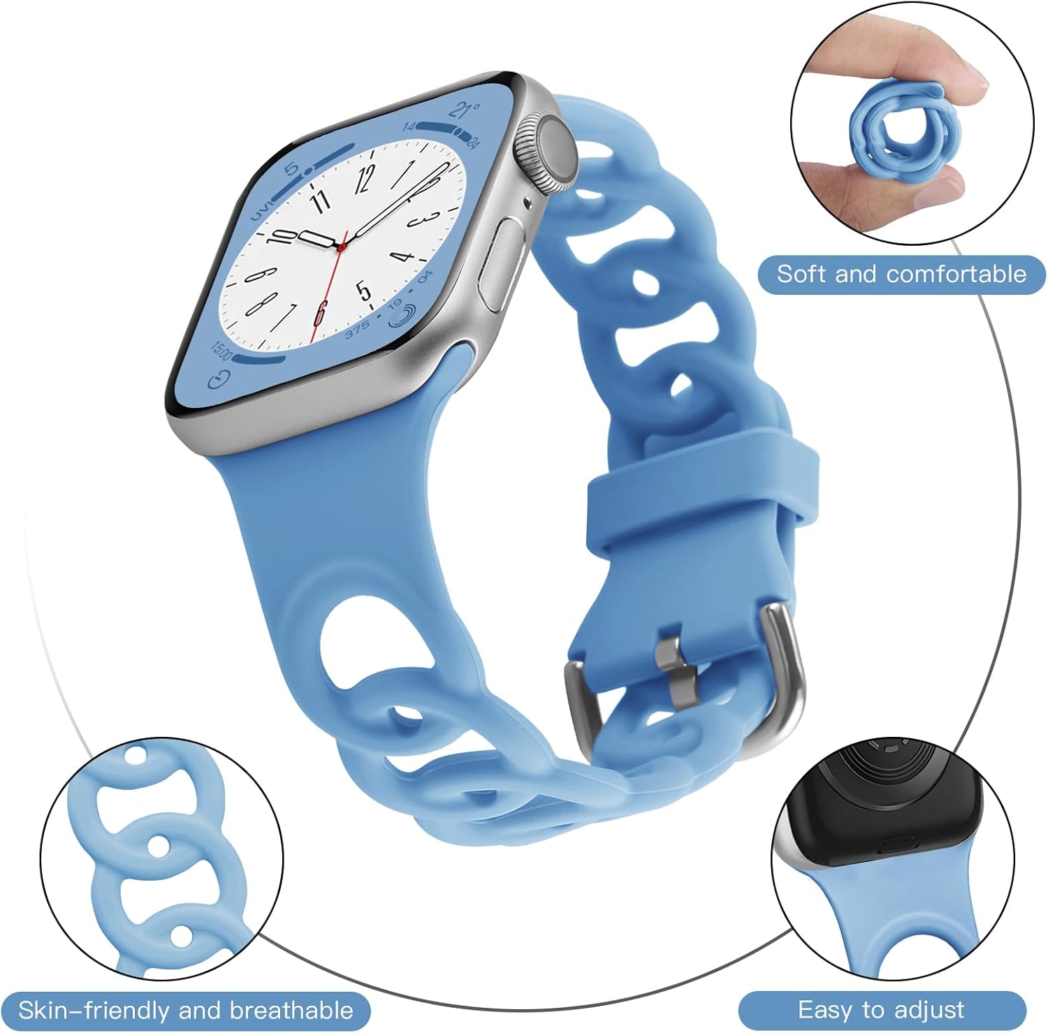 Paquete de 3 correas de silicona compatibles con Apple Watch de 1.496 pulgadas, 1.575 pulgadas, 1.614 pulgadas, 1.654 pulgadas, 1.732 pulgadas,
