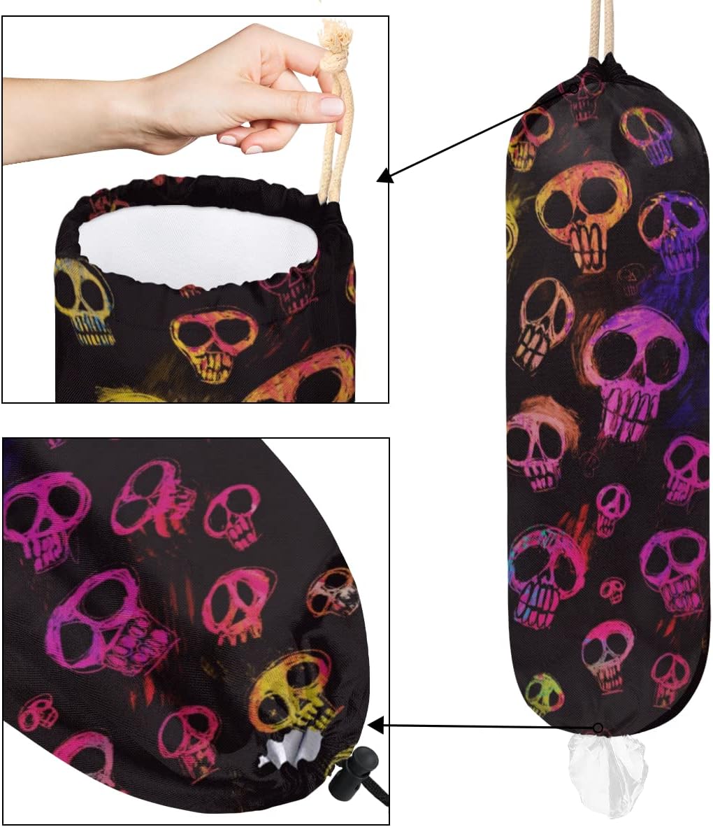 Skulls – Soporte para bolsas de plástico para Halloween, lindo organizador de bolsas de plástico para montaje en pared, reutilizable, grande,