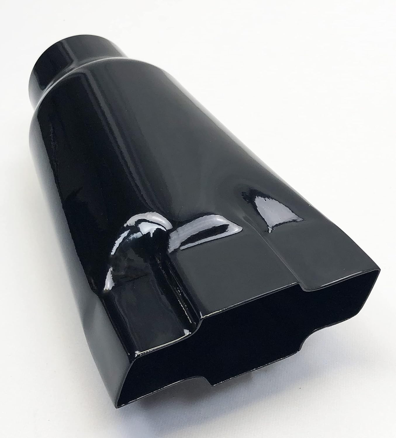 Punta de escape larga de 2.25 pulgadas, entrada 4.75 pulgadas, salida de 9.00 pulgadas de largo, Chevy Gloss Black Bowtie Stainless Wesdon Punta de
