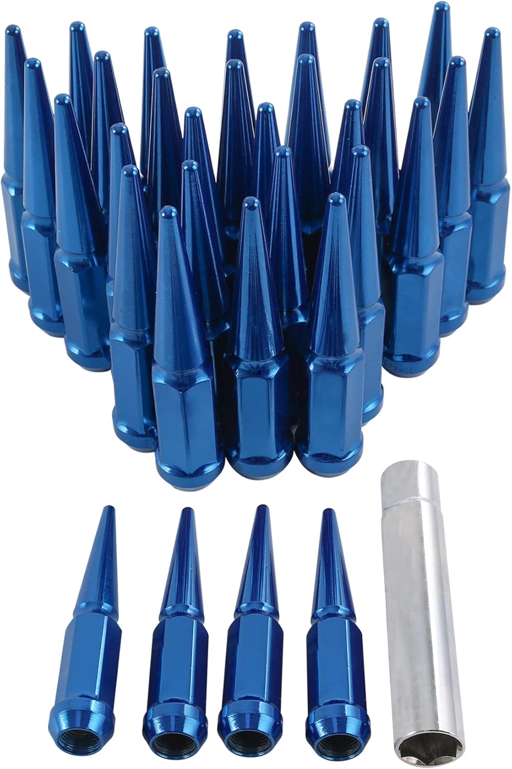Tuercas Spike 916-18 32 piezas de asiento de cono azul con 1 llave de enchufe de repuesto para Dodge Ram 1500 2500 3500 1994-2011 Ford F250 F350