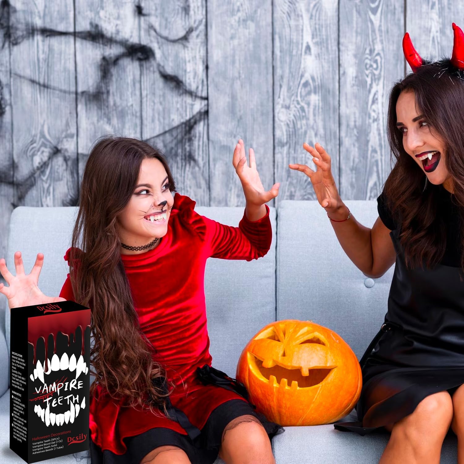 Dientes de vampiro para decoración de Halloween, dientes falsos, colmillos de vampiro para accesorios de cosplay como accesorios de Halloween,