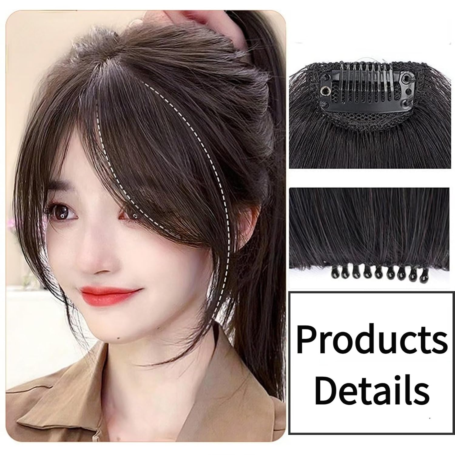 RUNBFUUY – 2 extensiones de cabello humano real ondulado con fleco y fleco lateral (negro natural)