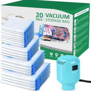 ZPP Bolsas de almacenamiento al vacío con bomba eléctrica, paquete de 20 (4 jumbo, 4 grandes, 4 medianas, 4 pequeñas, 4 bolsas enrollables) bolsas ZPP Bolsas de almacenamiento al vacío con bomba eléctrica, paquete de 20 (4 jumbo, 4 grandes, 4 medianas, 4 pequeñas, 4 bolsas enrollables) bolsas