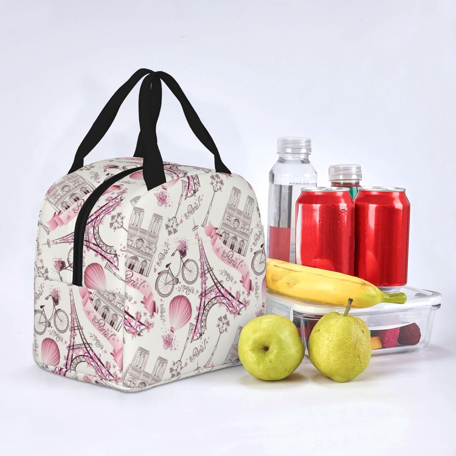 Bolsa de almuerzo aislada París Torre Eiffel Rosa Enfriador Tote Reutilizable Lonchera Contenedor para Trabajo Oficina Viajes Picnic