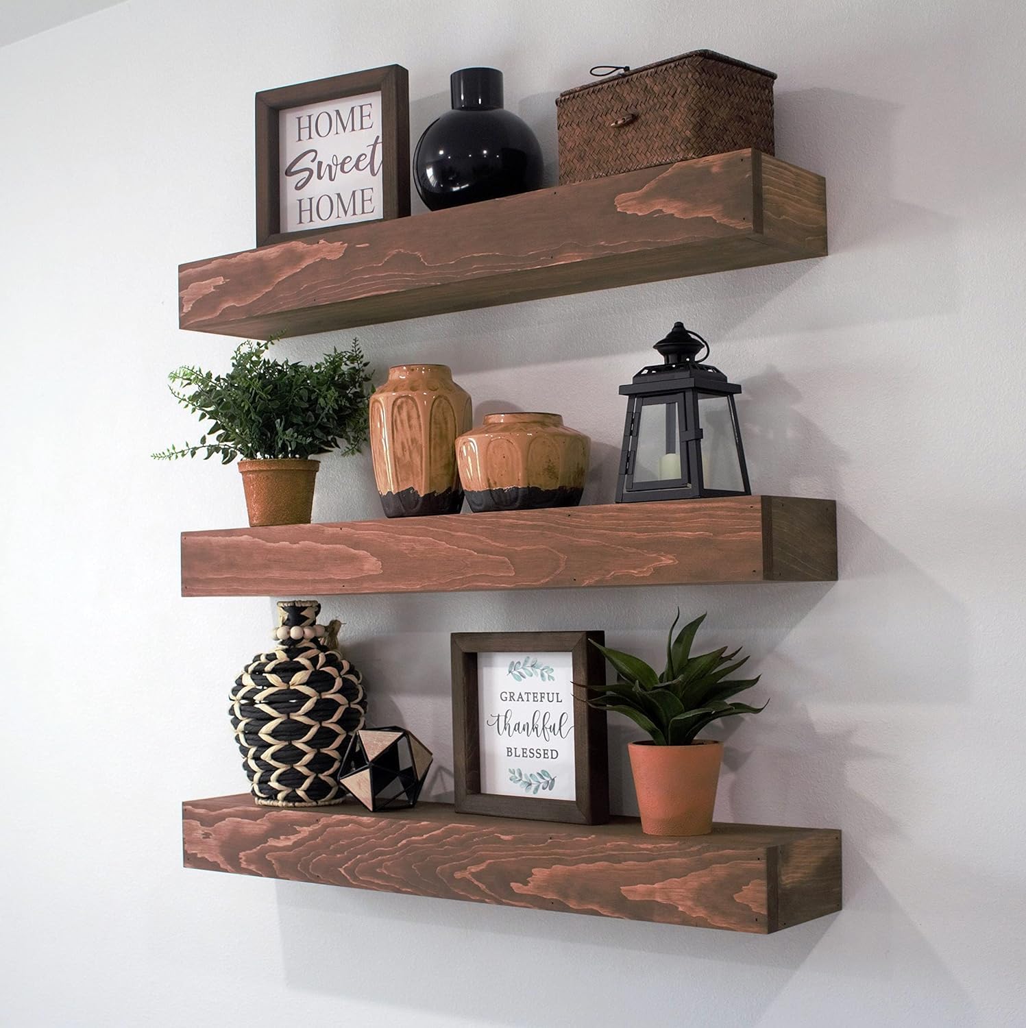 Floating shelves wood-farmhouse shelves-black shelves above toilet-wall shelves-rustic wall shelf-gray floating shelves-kitchen shelf (36″, Walnut)