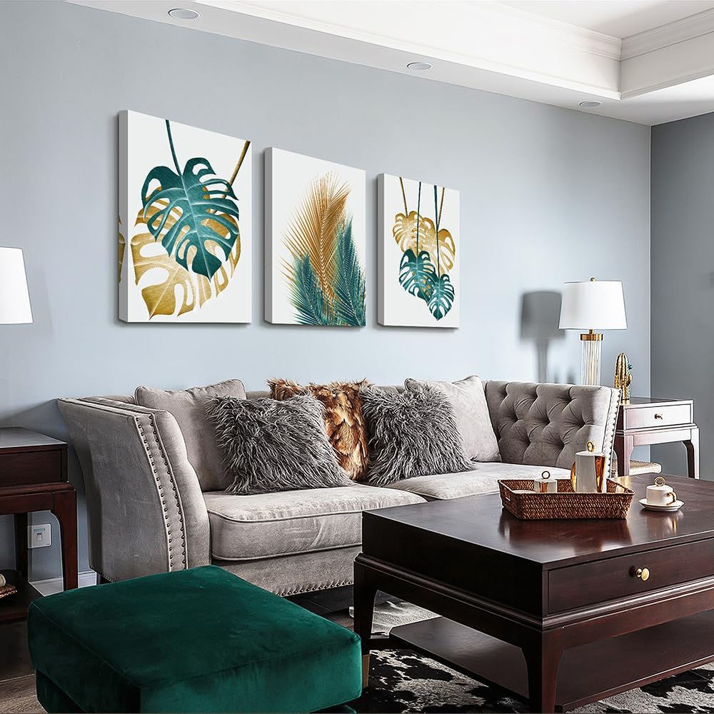Lapremoly Canvas Wall Art For Living Room Wall Decorations For Bedroom Kitchen Dining Room Wall Decor Abstract Leaves Wall Paintings Office Wall