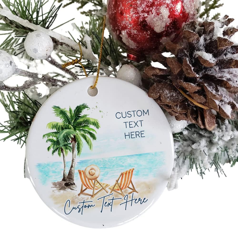 Adorno de Navidad personalizado para parejas en la playa, texto personalizado, bonito adorno de playa, vacaciones memorables, adorno de playa de