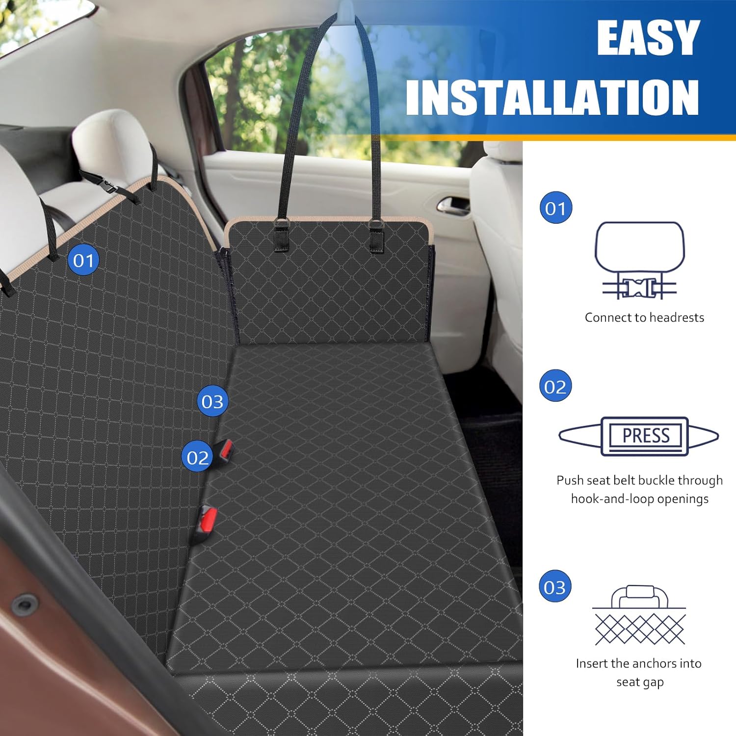 Funda de asiento de automóvil para perro para asiento trasero, funda de asiento para perro con bolsillo de almacenamiento, hamaca para perro,