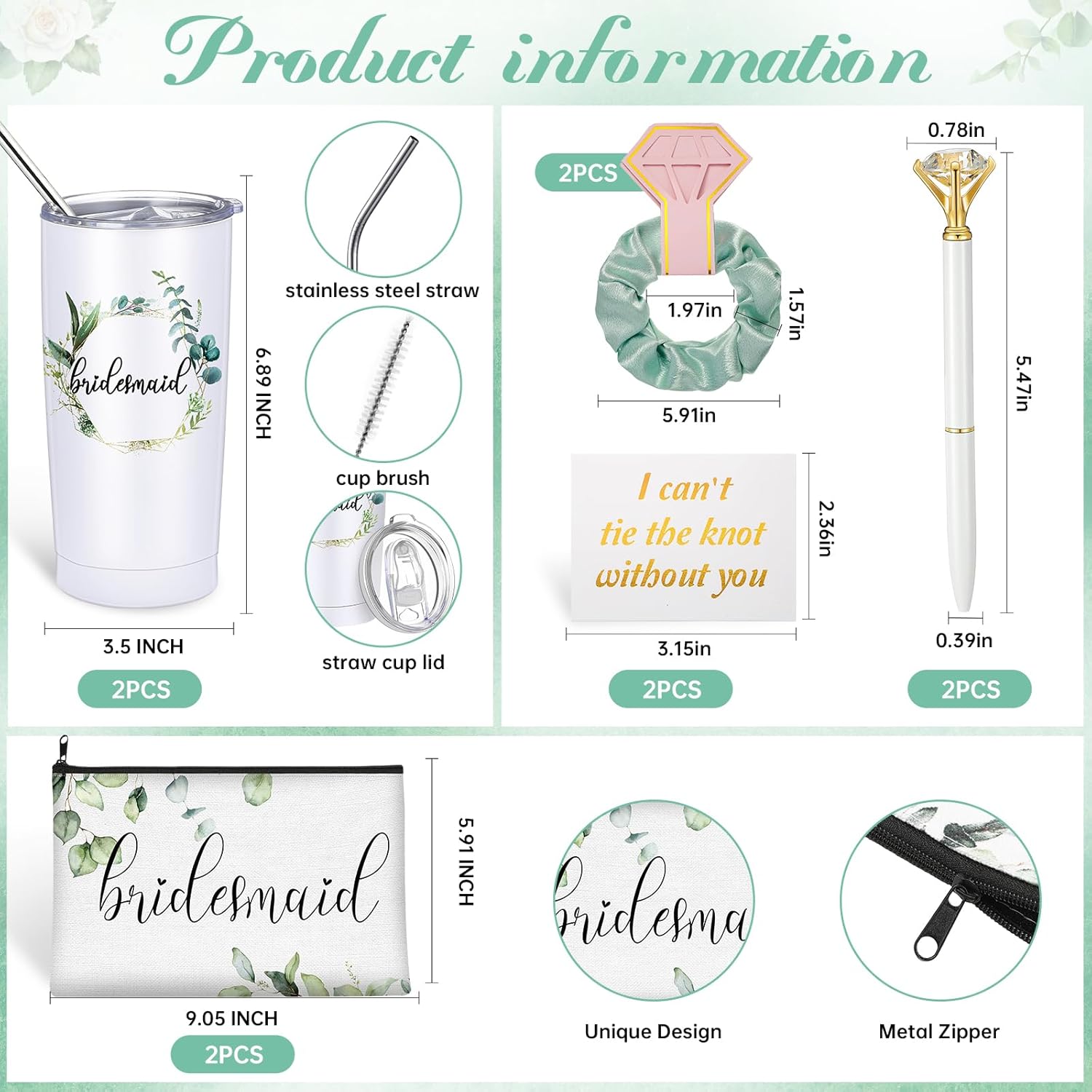 10 piezas de regalos de propuesta de dama de honor, regalos de dama de honor de 20 onzas, vasos de acero inoxidable para dama de honor, bolsa de