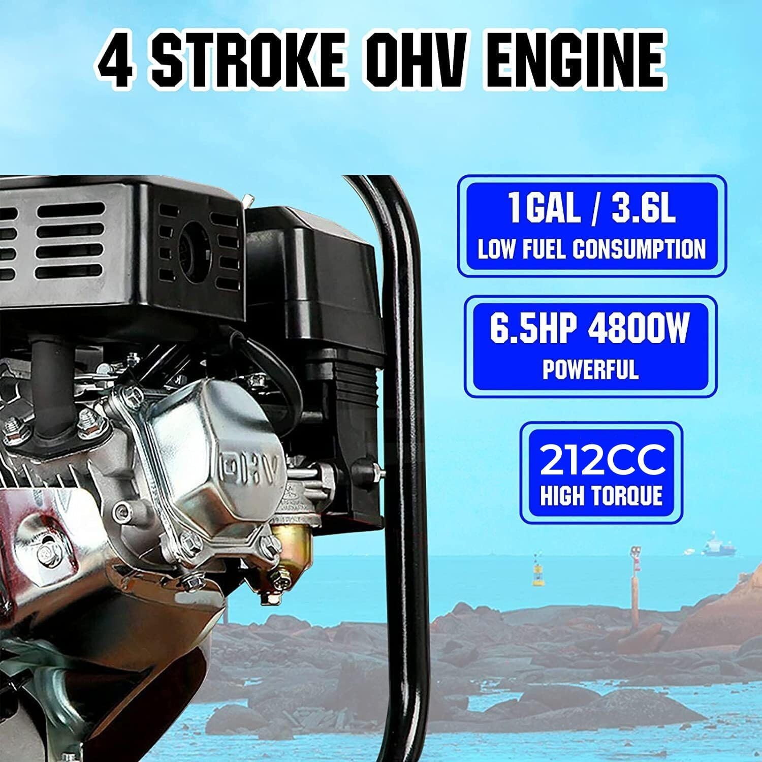 DC HOUSE Bomba de agua semi-basura de 2 pulgadas y 6.5 HP de 4 tiempos, 212cc 4 ciclos 158GPM alto caudal de succión de 26.2 pies de elevación de