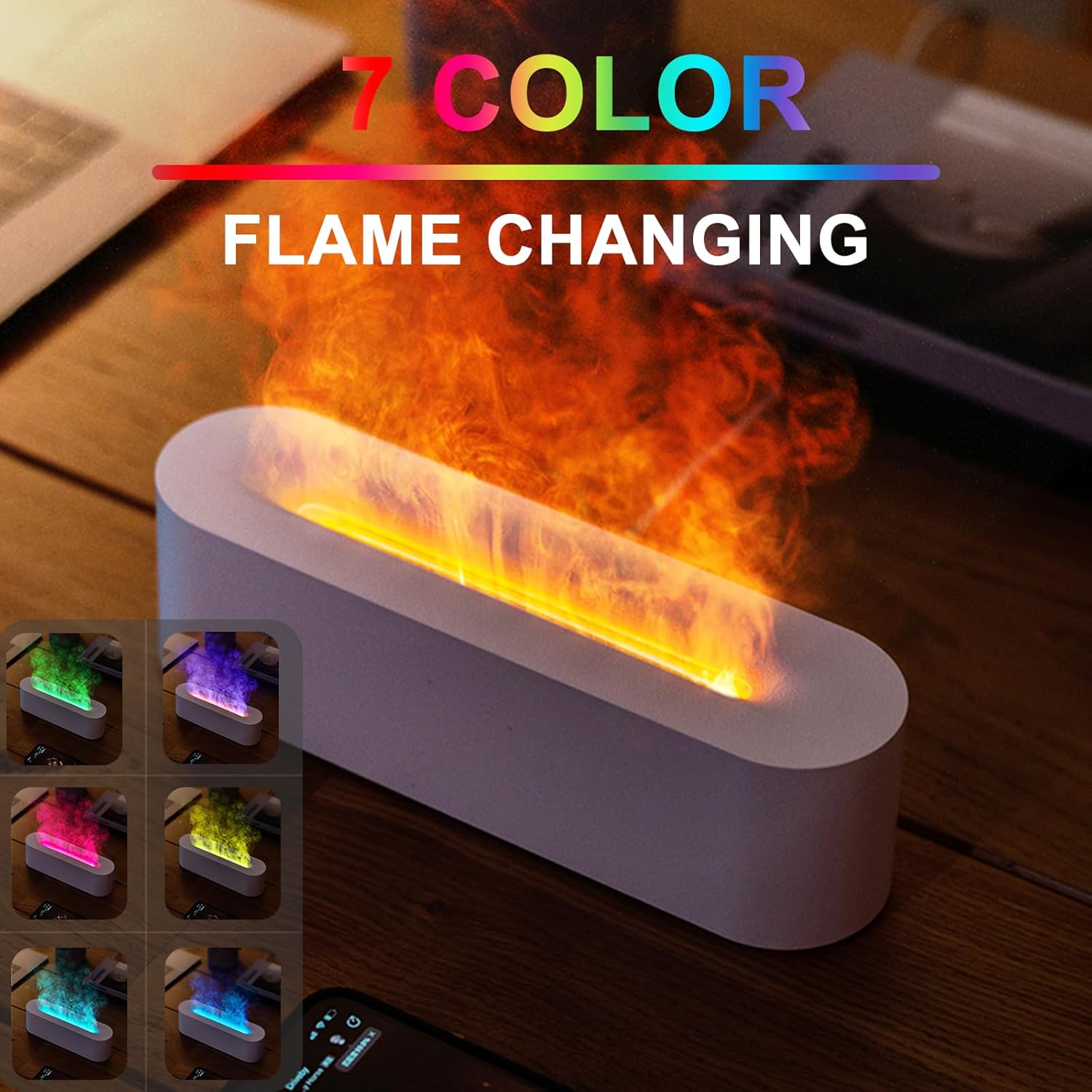 Humidificador difusor, aceites esenciales de aroma de llama y fuego, 7 colores, difusores de aromaterapia para dormitorio, habitación grande, ultra