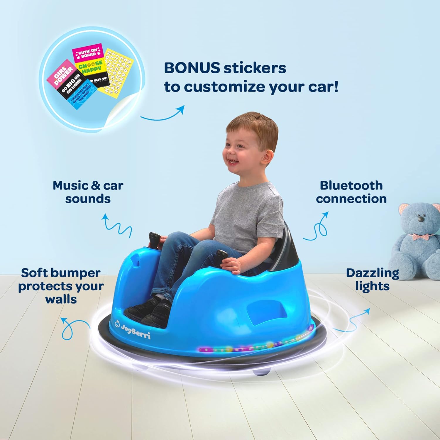 Coche de parachoques para niños pequeños, bebés y niños, auto eléctrico de parachoques con Bluetooth, música y control remotocertificado de