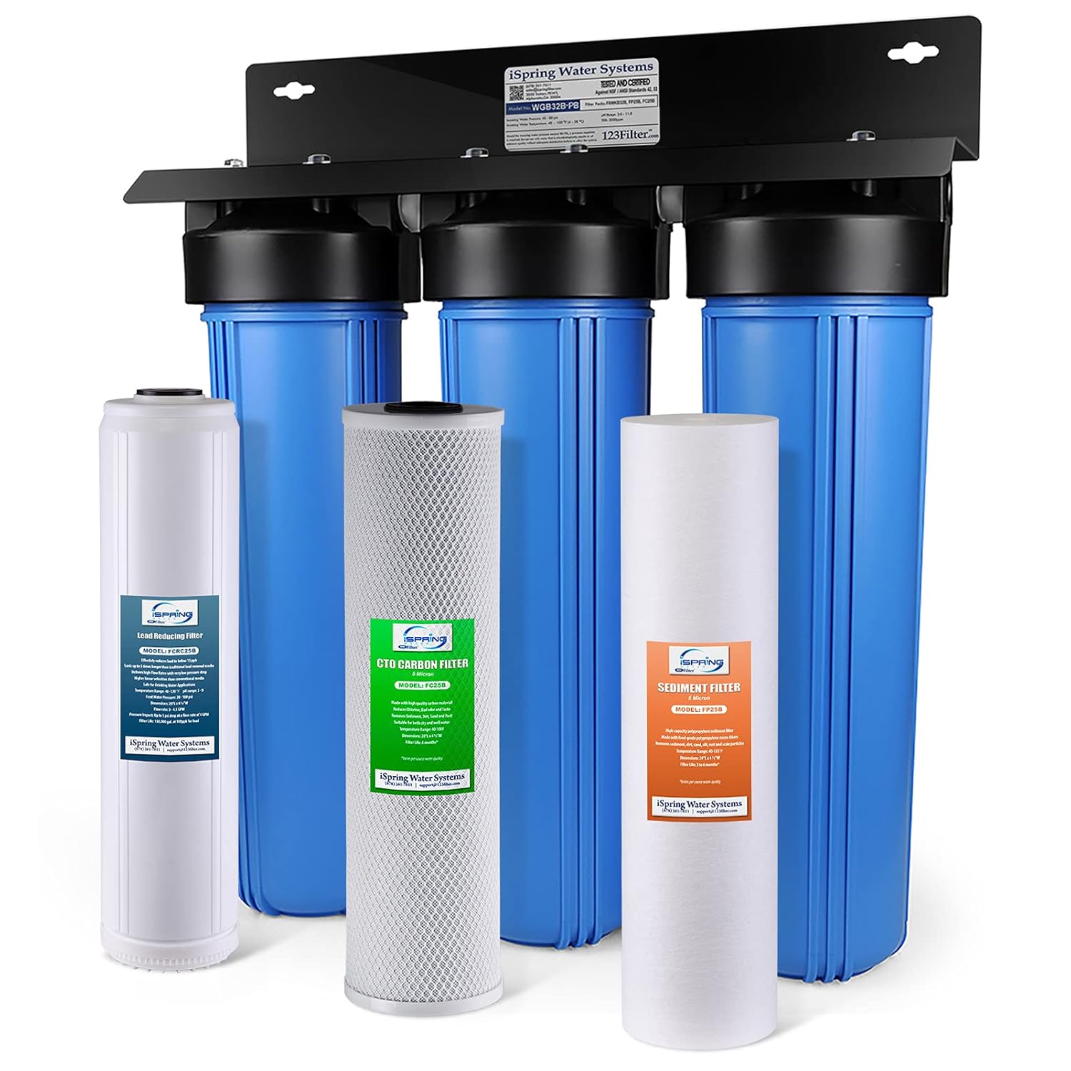 iSpring Sistema de filtro de agua para toda la casa y filtro de agua de sedimentos giratorio WSP50ARB, reutilizable con módulo de descarga