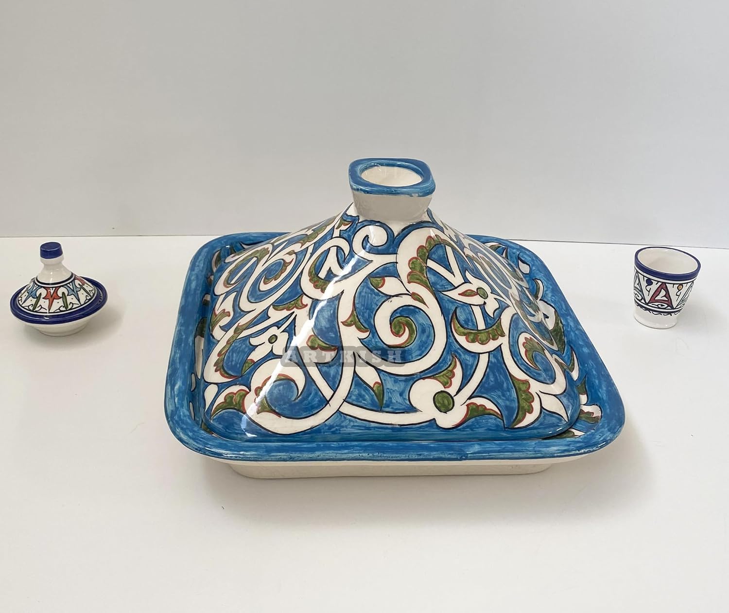 Square Handmade and Hand painted Moroccan Pottery Tagine Pot for Housewarming Gift – Ceramic Pots For Cooking and Stew Casserole Slow Cooker –