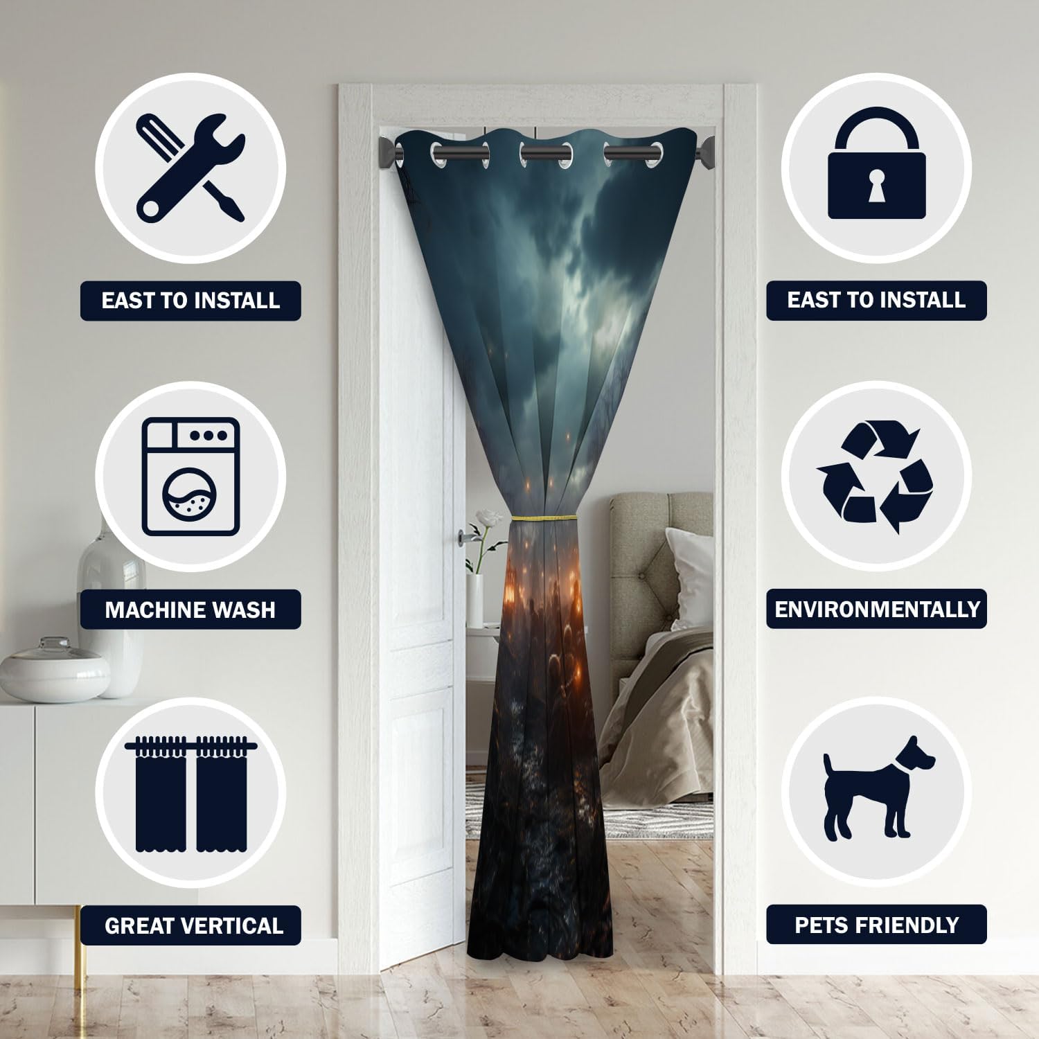 Cortinas de puerta de calavera espeluznante para puertas, cortina opaca de cementerio de fiesta embrujada de Halloween aterradora para armario de