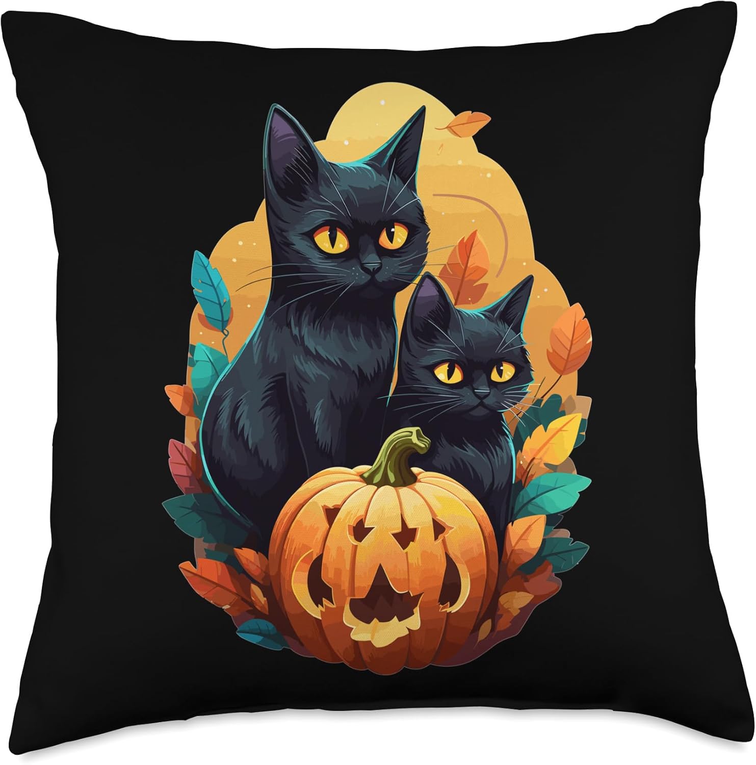 Helloween Cat Costume And Horror Costume Designs Halloween Costume Ladies with Pumpkin and Black Cat Throw Pillow, 18×18, Multicolor