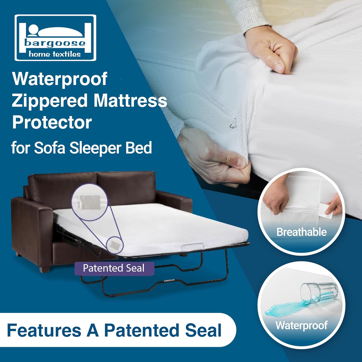 Bargoose Home Textiles  Funda de colchón para sofá cama matrimonial con cremallera  Protector impermeable para sofá cama  Funda de colchón extraíble