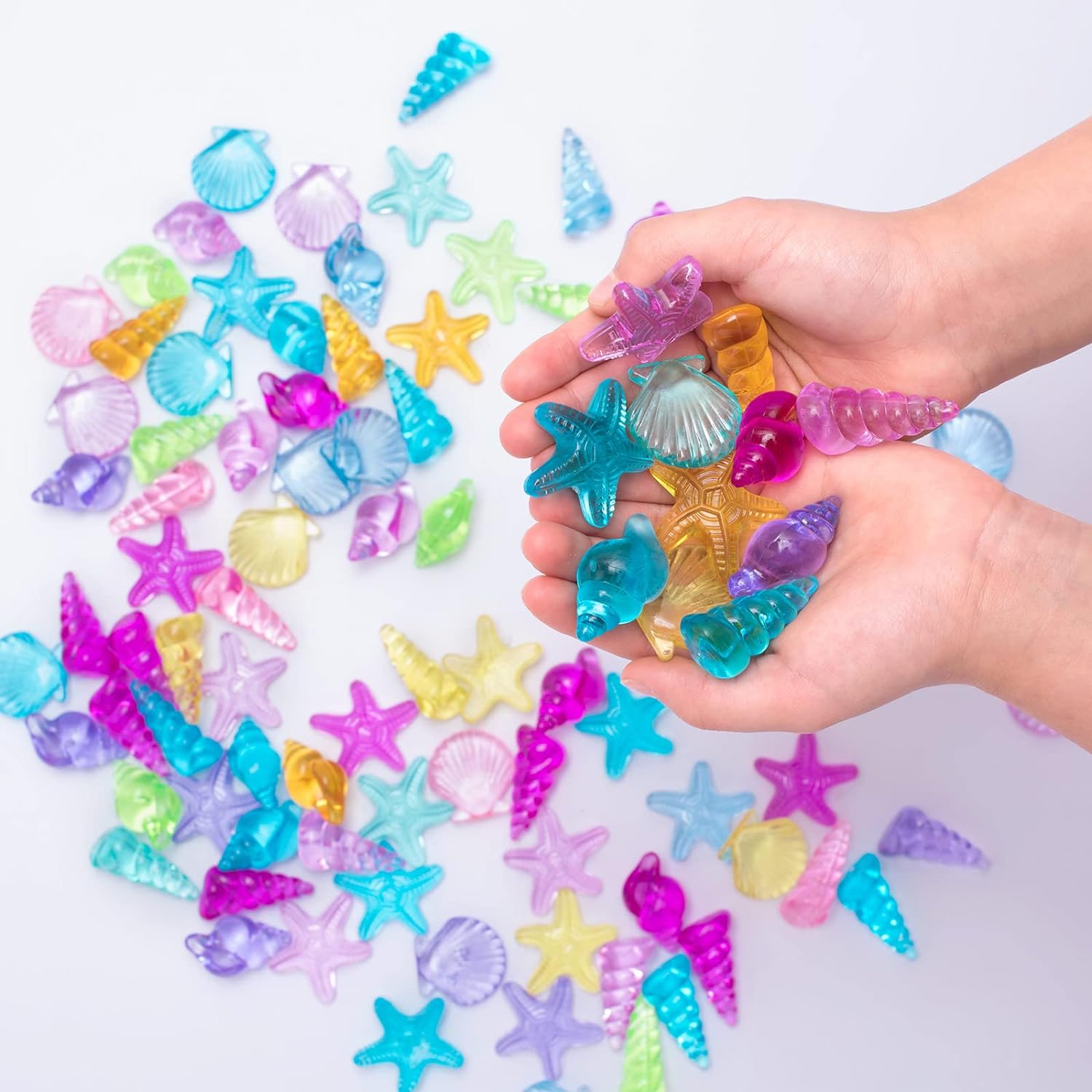 Coloridos juguetes de plástico con gemas de concha de mar, caracola, estrella de mar, para vacaciones en la playa, buceo en la piscina, búsqueda del