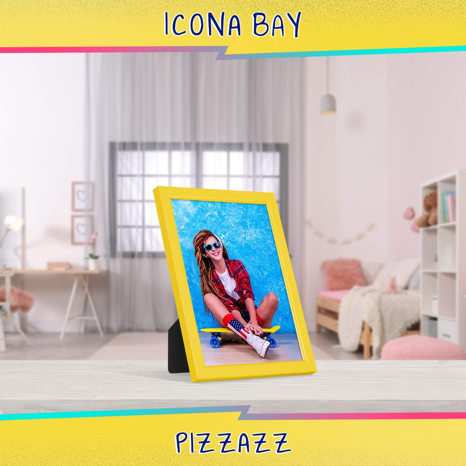 Icona Bay Pizzazz Collection – Marco de fotos de 5 x 7 pulgadas, color amarillo, de madera maciza estilo escandinavo
