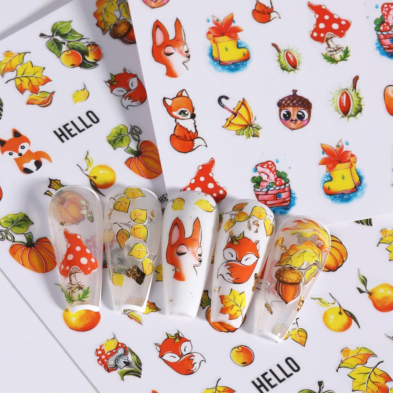 JMEOWIO 9 hojas de calcomanías de arte de uñas de otoño y otoño, calcomanías autoadhesivas para uñas, calabaza, hoja de arce, Acción de Gracias,