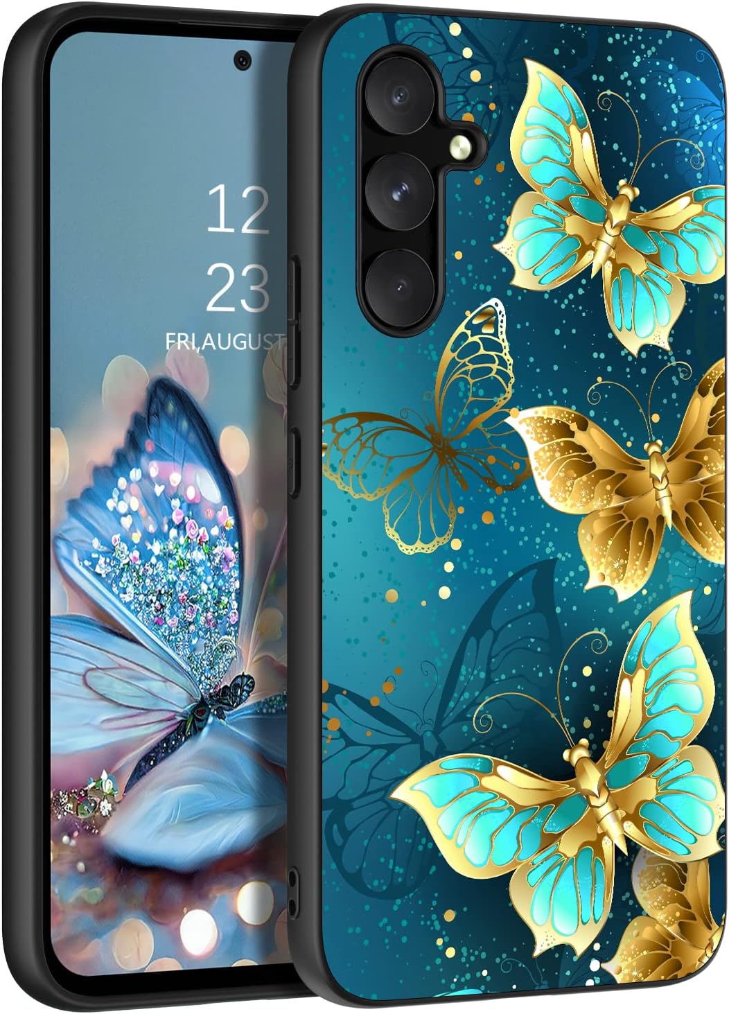 GUAGUA Funda para Samsung Galaxy A54 5G que brilla en la oscuridad, funda para teléfono Samsung A54, bonita funda luminosa nocturna de mariposa azul