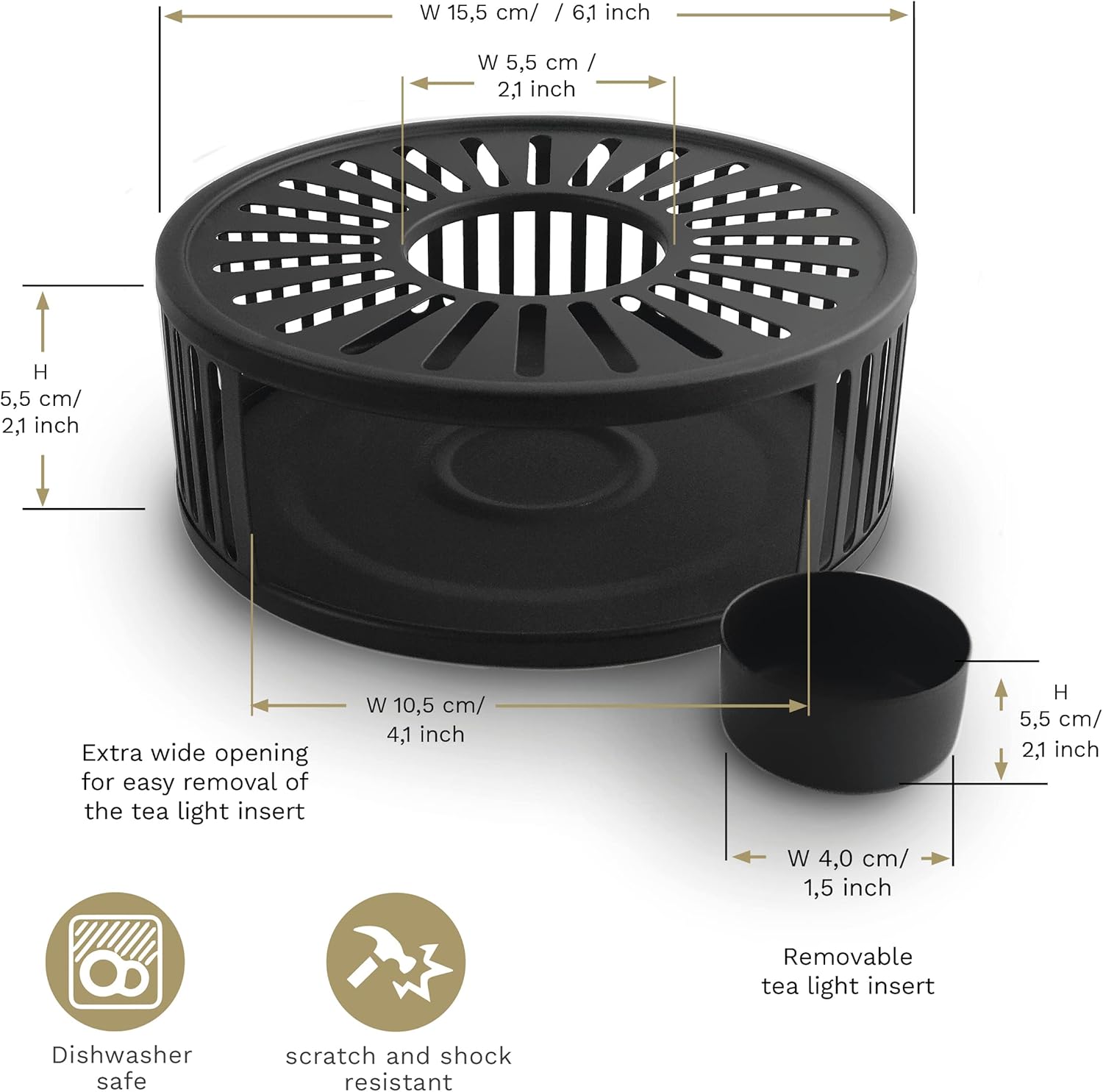 Creano Black Design Stainless Steel Tea Warmer with Tea Light Holder – Tea Cosy – Stable Not Rattling – Rechaud Suitable for All Teapots