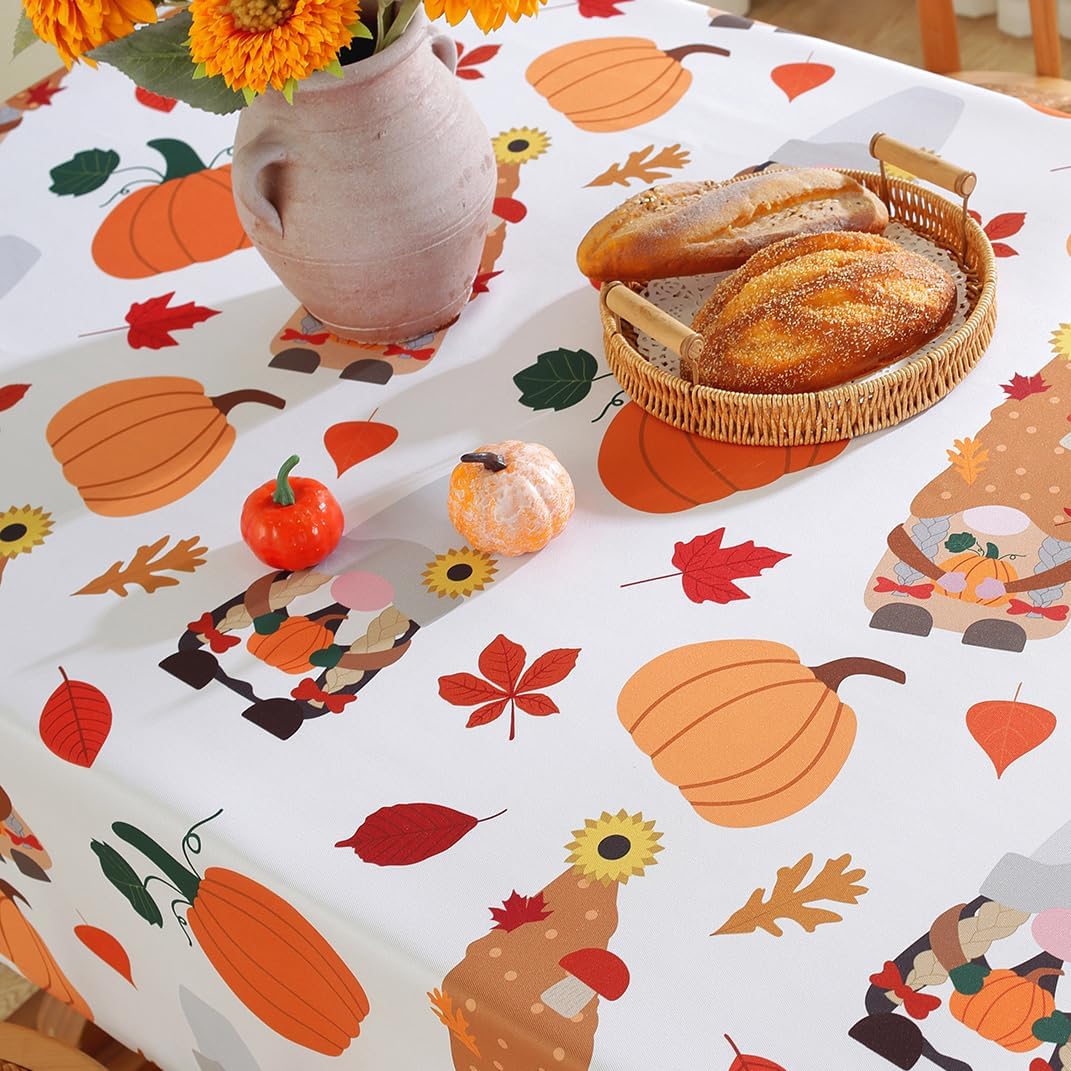 SASTYBALE Manteles de otoño para mesas rectangulares, mantel de calabaza a prueba de derrames con estampados de gnomos, mantel decorativo de otoño