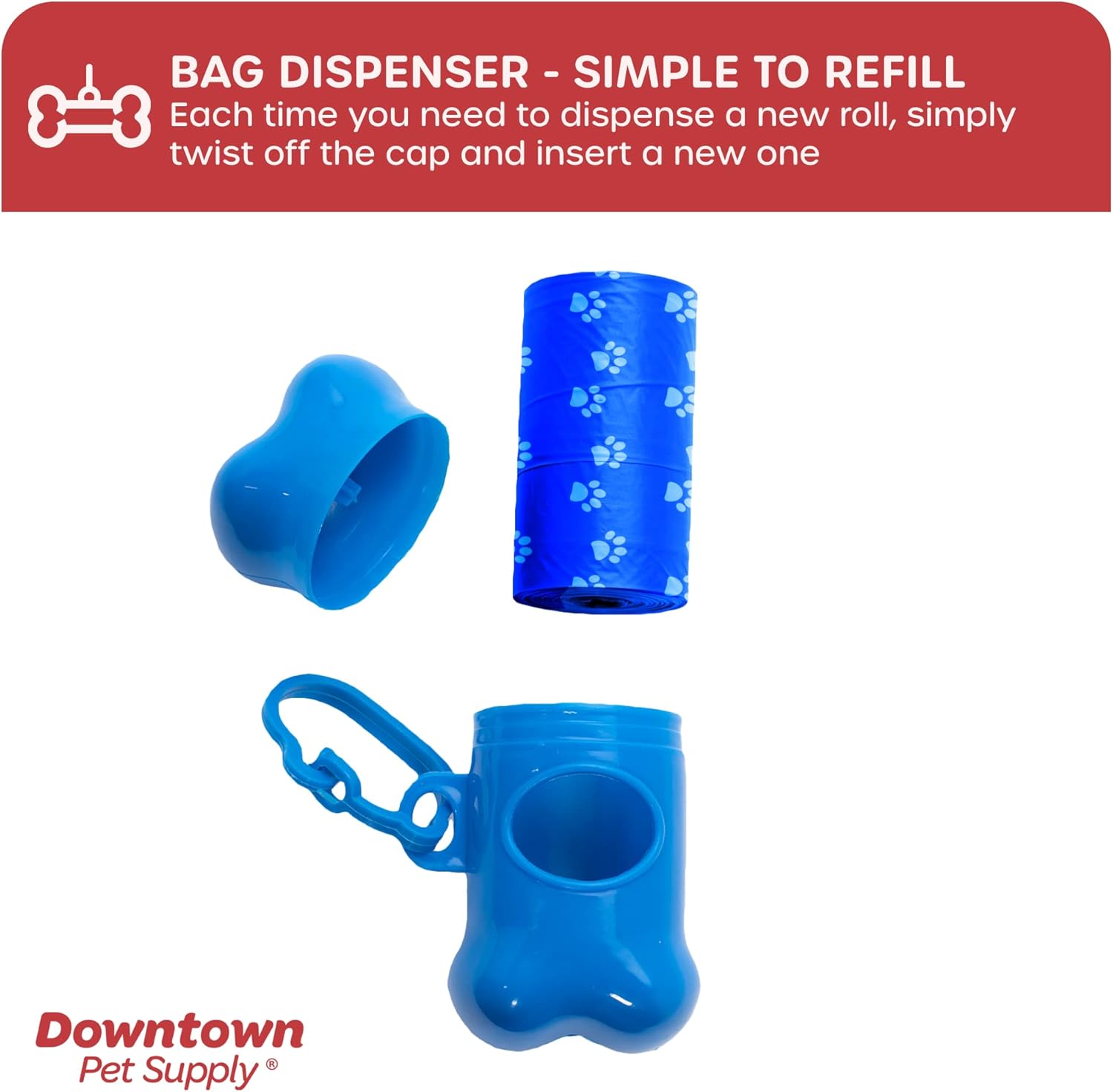 Downtown Pet Supply – Bolsas grandes para excrementos de perro con 2 clips para correa de perro y dispensadores de bolsas de excremento – Bolsas de