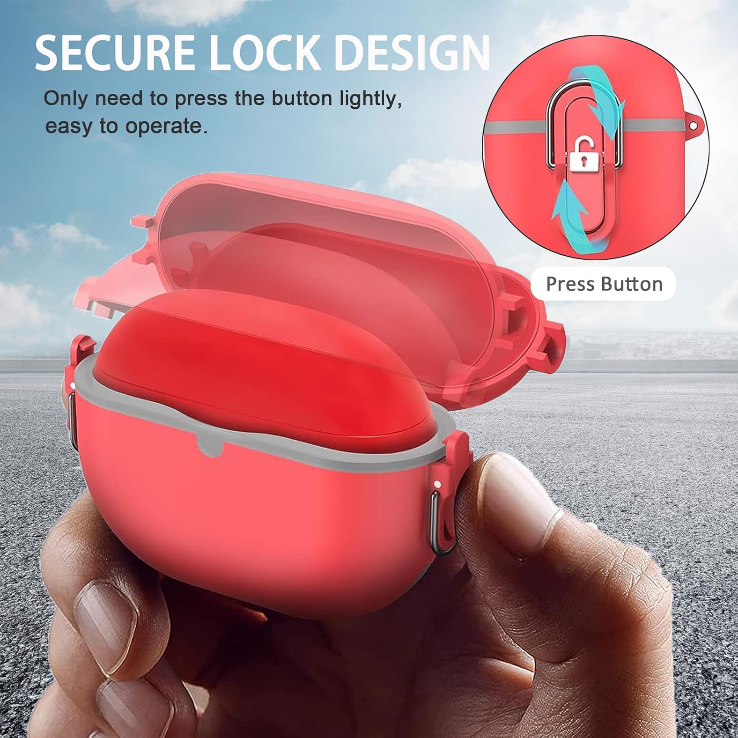 Miimall Compatible con Beats Studio Buds + funda, bloqueo seguro, llavero antipérdida, LED frontal visible, funda protectora militar de poliuretano