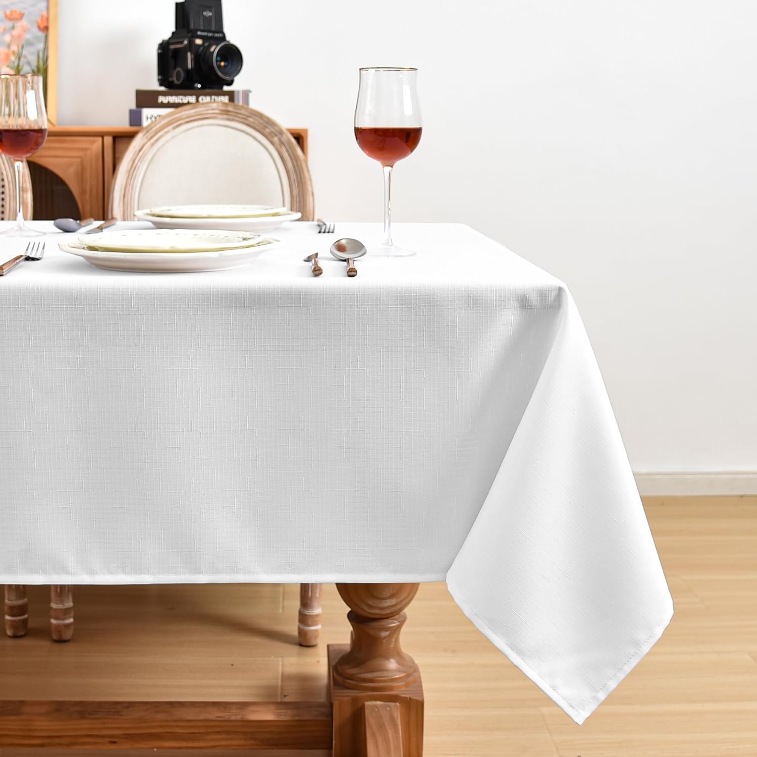 Fitable Manteles rectangulares de lino sintético de 60 x 120 pulgadas, paquete de 2 manteles texturizados para mesas de 8 pies, fundas de mesa de