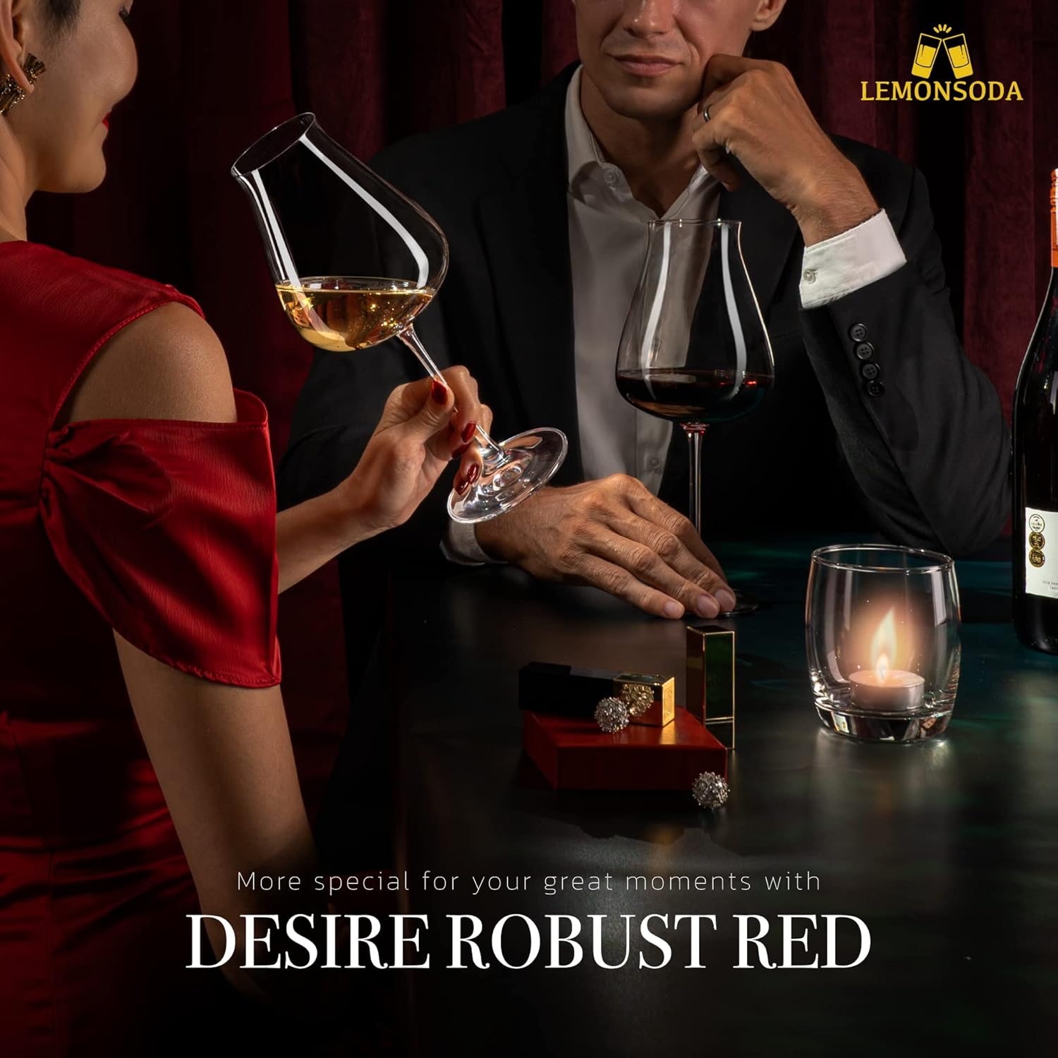 LEMONSODA Copas de vino prémium (Desire Robust Red), copas para Pinot Noir, Merlot, Cabernet Savignon (2 unidades)