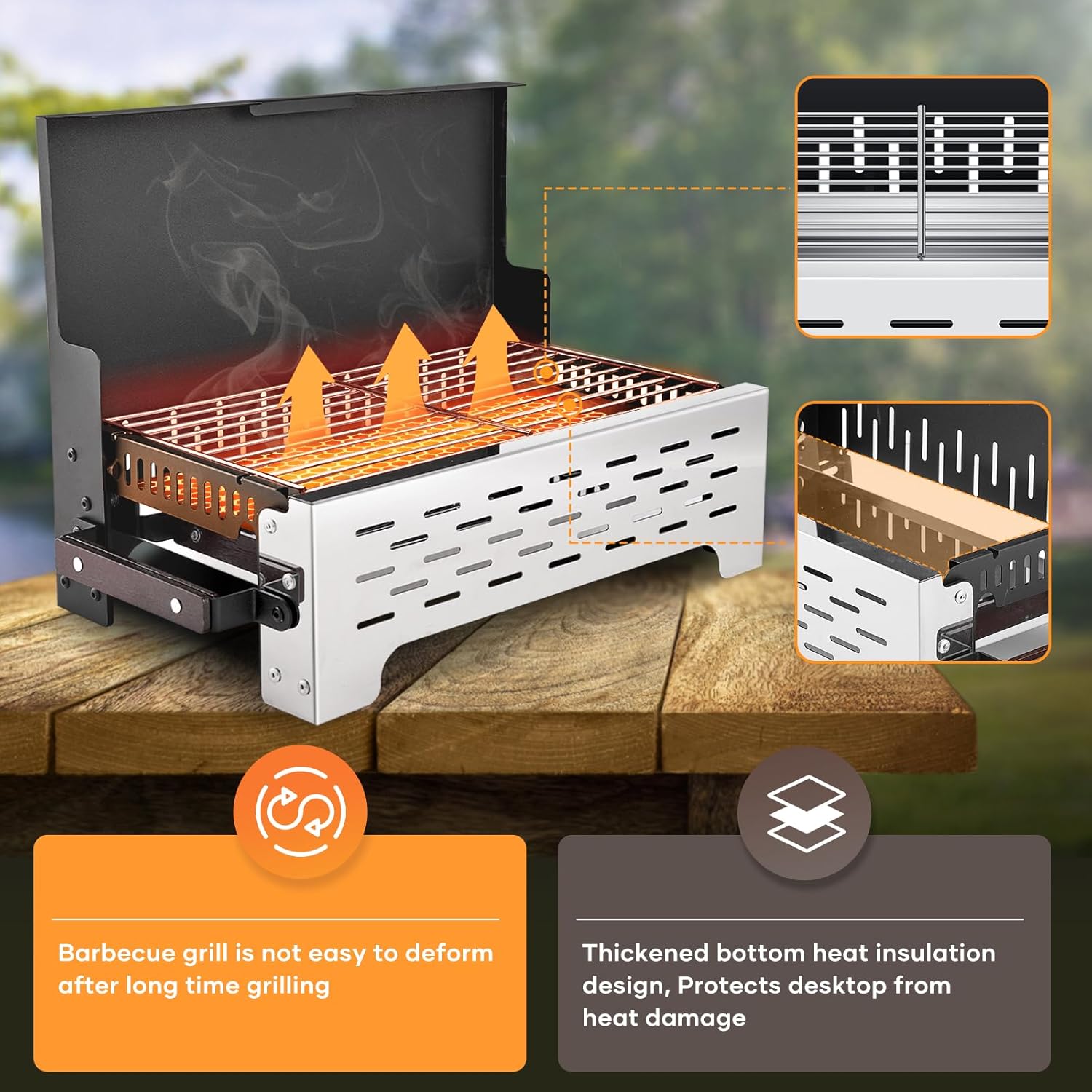 AUXTUR Parrilla de carbón portátil plegable, escritorio de barbacoa, mesa para ahumar al aire libre, acero inoxidable, barbacoa, portátil, ligera,