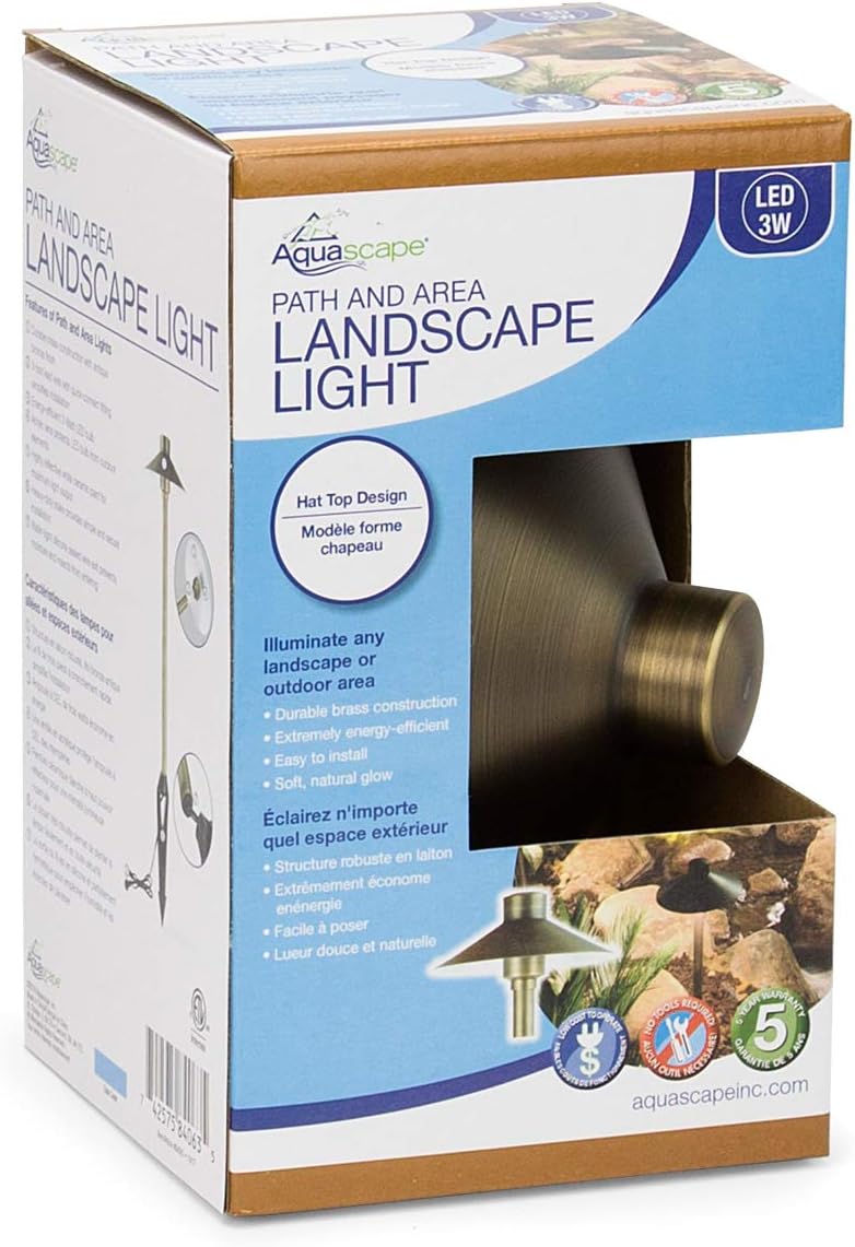 Aquascape Luz LED de paisaje para camino y área, diseño superior de sombrero, latón duradero, acabado de bronce antiguo, 3 vatios, LVL de bajo