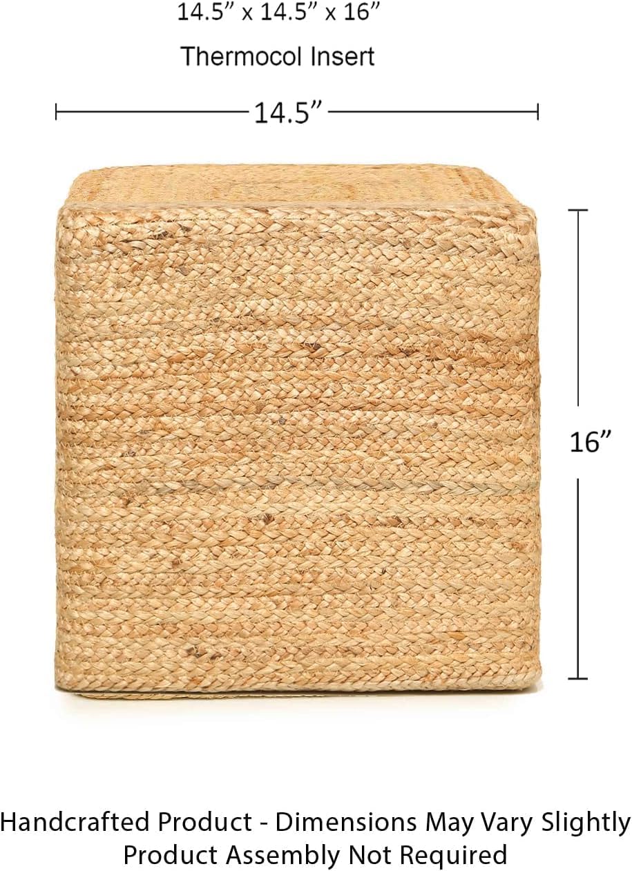 REDEARTH  Taburete otomano de puf cubo, puf trenzado de yute para sentarse, juego de 2 reposapiés para la sala de estar, dormitorio, guardería,