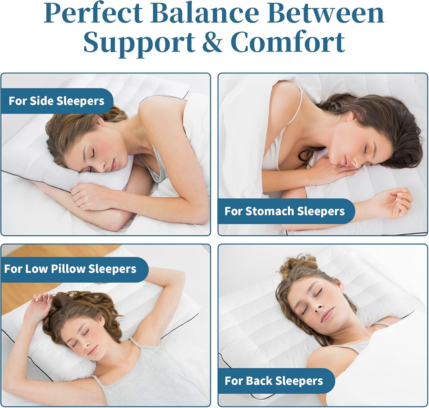 HOMBYS Almohada de cama plana ultra fina para personas que duermen boca abajo y boca arriba, almohada alternativa de plumón tamaño King de 2.5