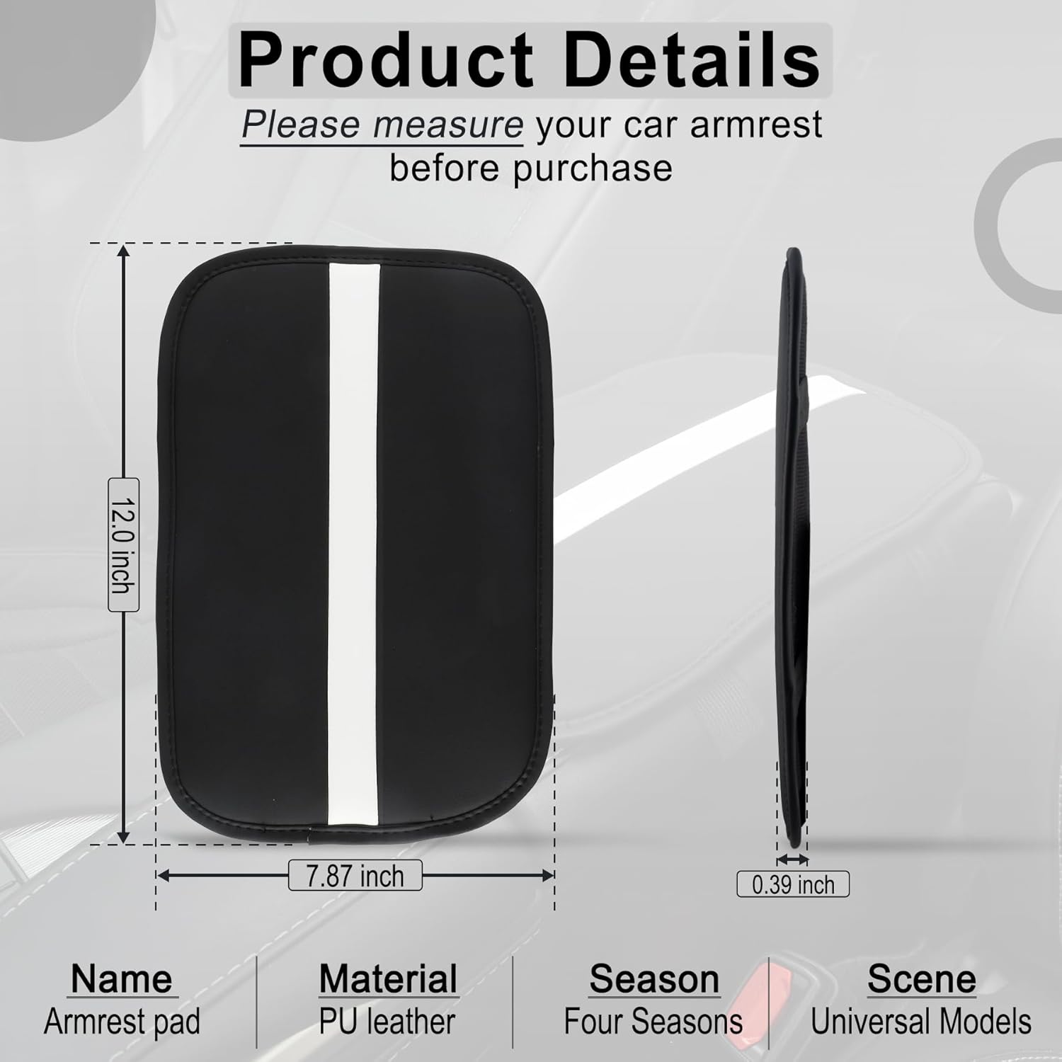 Tapete para caja de almacenamiento para reposabrazos de automóvil, cubierta de consola central de cuero de fibra para automóvil, accesorios de