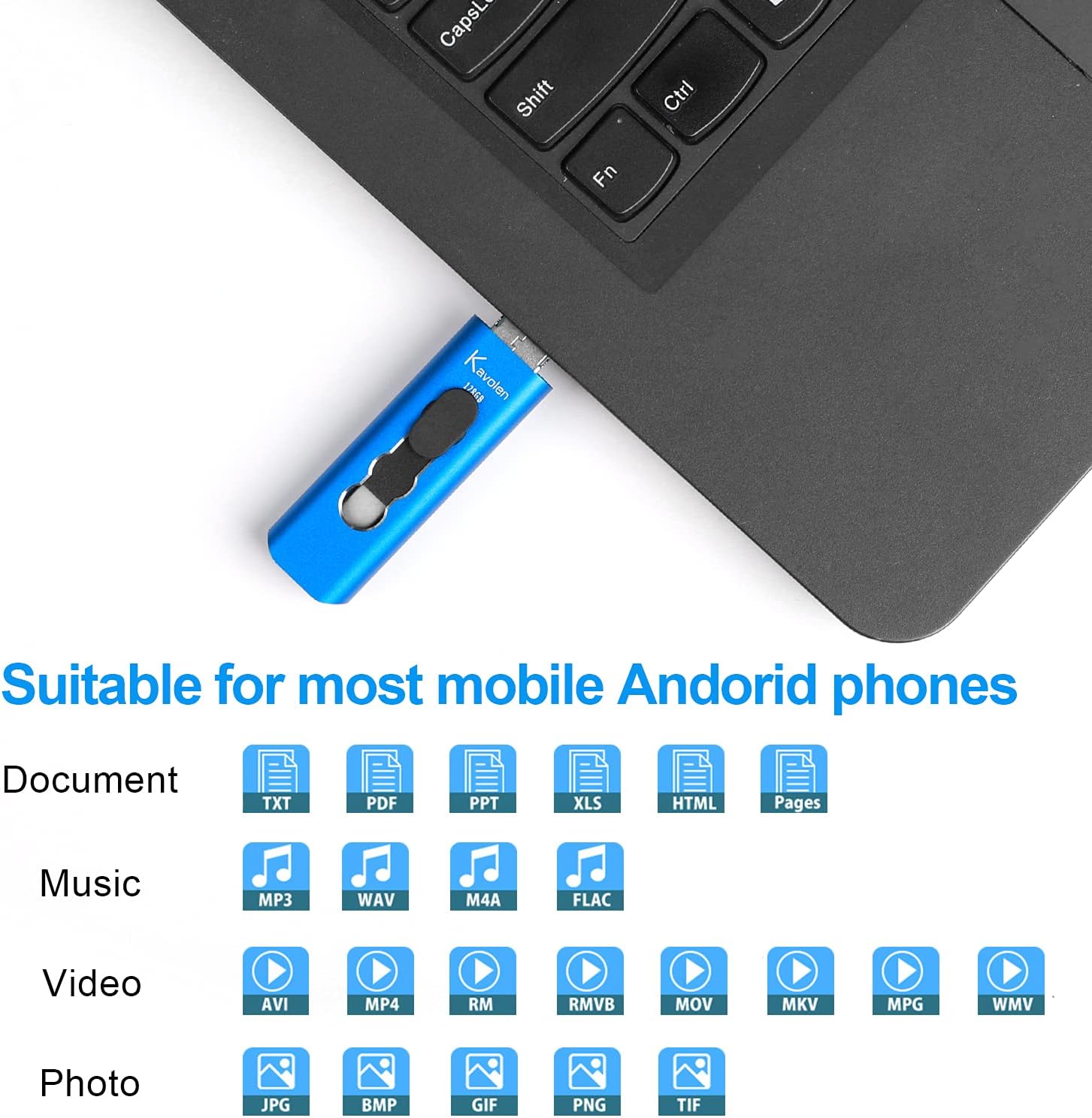 Kavolen 256GB 3in1 High Speed Photo Backup Flash Drive Memory Stick for PCLaptop Android Phones.Photo Memory Stick for Samsung ,LG,Google Pixel,Hua