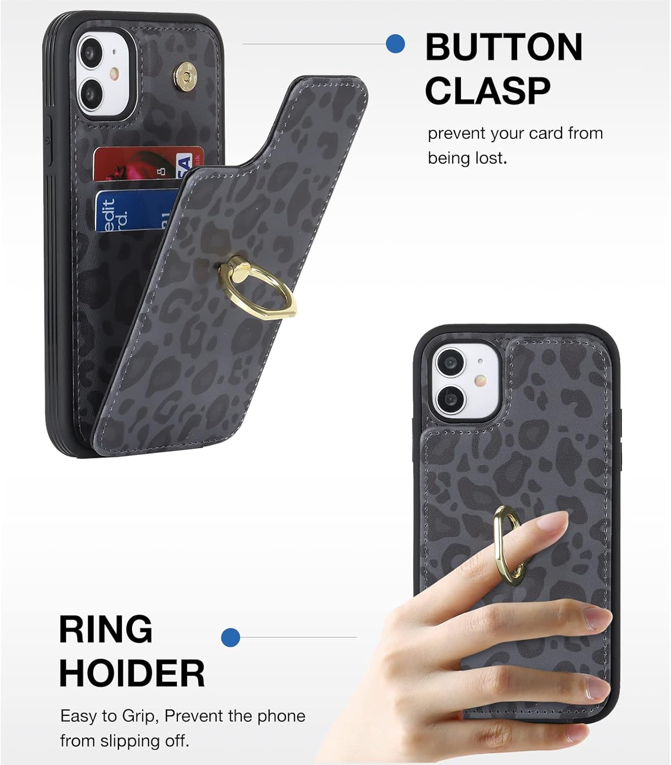 Elteker Funda para iPhone 11 con soporte para tarjetas, funda tipo cartera para iPhone 11 para mujer con soporte de anillo, bloqueo RFID, ranuras