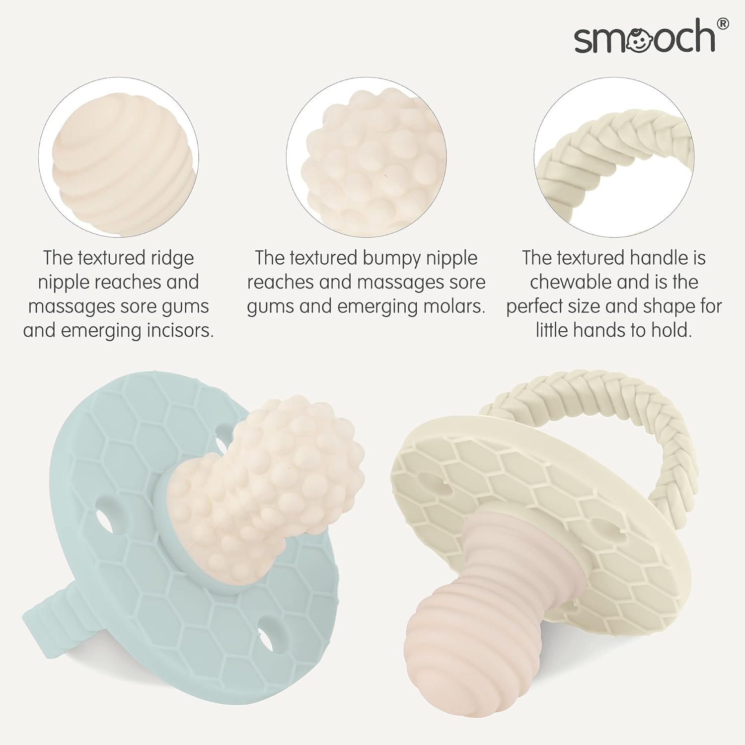 SoothiPop – Mordedera de silicona para bebés con forma de chupete de 3 meses (2 unidades) – Mordedera congelable y masticable para bebés,