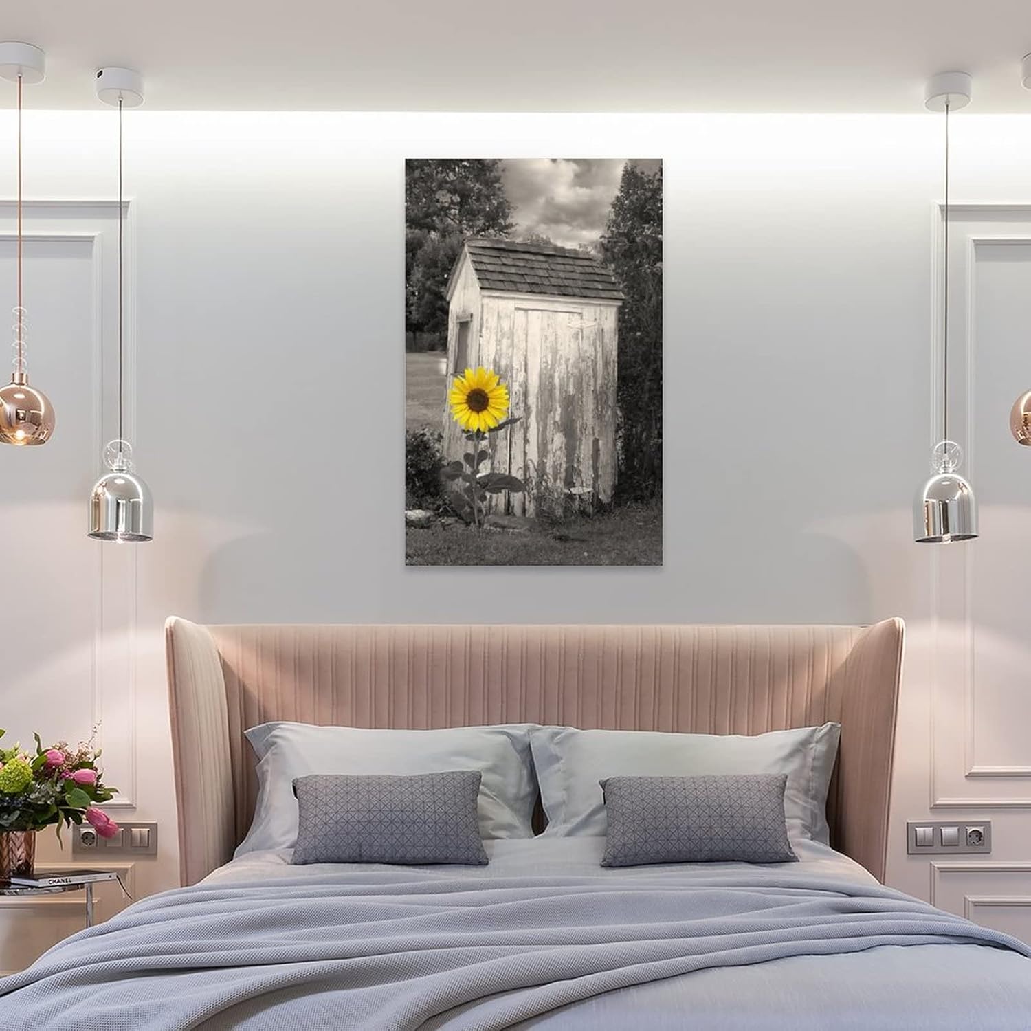ESyem Pósteres rústicos de girasoles de granja, póster de arte en lienzo para pared de baño, póster artístico y arte de pared, decoración moderna de